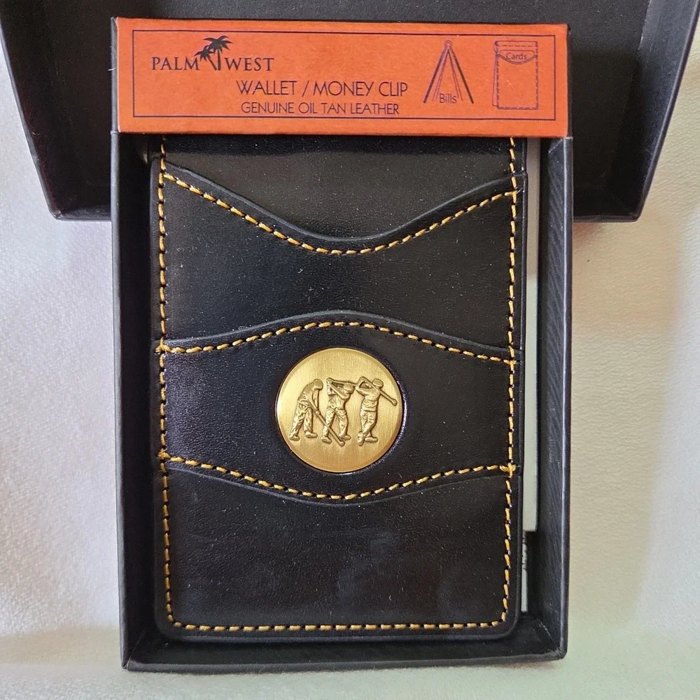Palm West Money Clip Wallet Black Golfer Leather RFID 225MGOLF-B